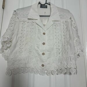 White Lace Button-Up Blouse